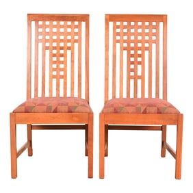 Stickley Mission Arts & Crafts Cherry Wood Side Chairs or Dining Chairs in the Manner of Frank Lloyd
