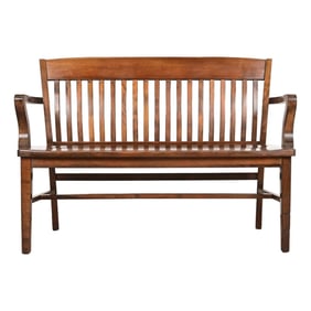 Antique Arts & Crafts Solid Walnut Lawyer's Bench, Circa 1920s