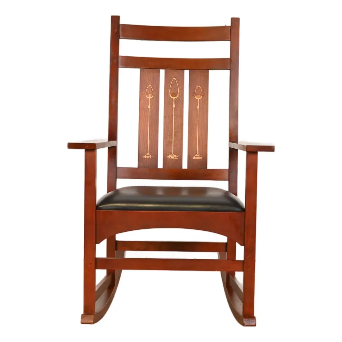 Stickley Harvey Ellis Collection Mission Arts & Crafts Inlaid Cherry Wood and Leather Rocking Chair (1 of 12)