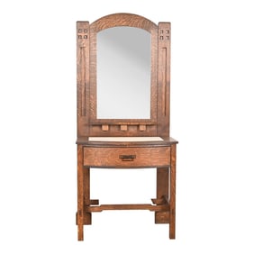 Stickley Style Mission Oak Arts & Crafts Dressing Table With Mirror