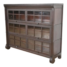 Antique Mission Arts & Crafts Mahogany Three-Stack Barrister Bookcase by Gunn, Circa 1920s