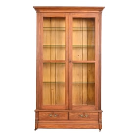 Antique Victorian Carved Walnut Glass Front Bookcase, Circa 1880s