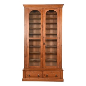 Antique Victorian Carved Walnut Glass Front Bookcase, Circa 1880s