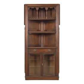 Signed Herter Brothers Eastlake Victorian Carved Mahogany Corner Cabinet, Circa 1890s