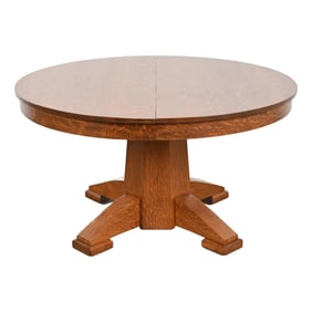 Stickley Brothers Style Antique Mission Oak Arts & Crafts Pedestal Extension Dining Table