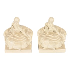 Rookwood Pottery Arts & Crafts Glazed Ceramic Victorian Lady Bookends, 1931