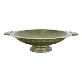 Carl Sorensen Art Deco Verdigris Bronze Footed Centerpiece Bowl or Fruit Bowl