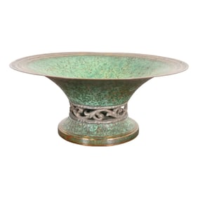 Carl Sorensen Art Deco Verdigris Bronze Footed Centerpiece Bowl or Fruit Bowl