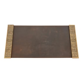 Tiffany Studios New York Bookmark Pattern Bronze Blotter Ends With Leather Desk Pad