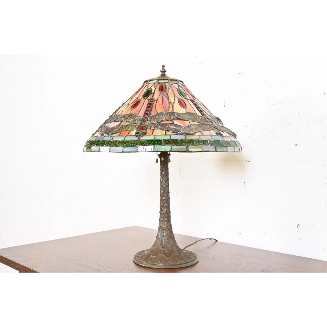 Tiffany Studios Style Arts & Crafts Bronze Table Lamp With Dragonfly Shade - 2