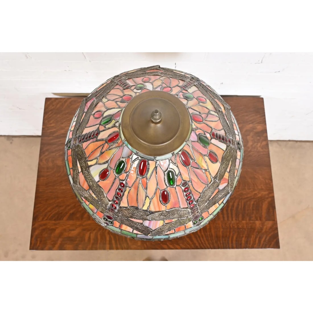 Tiffany Studios Style Arts & Crafts Bronze Table Lamp With Dragonfly Shade - 4