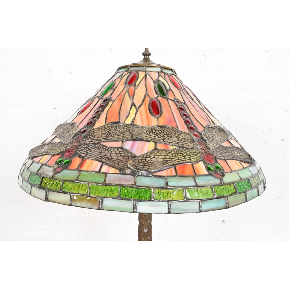 Tiffany Studios Style Arts & Crafts Bronze Table Lamp With Dragonfly Shade - 6