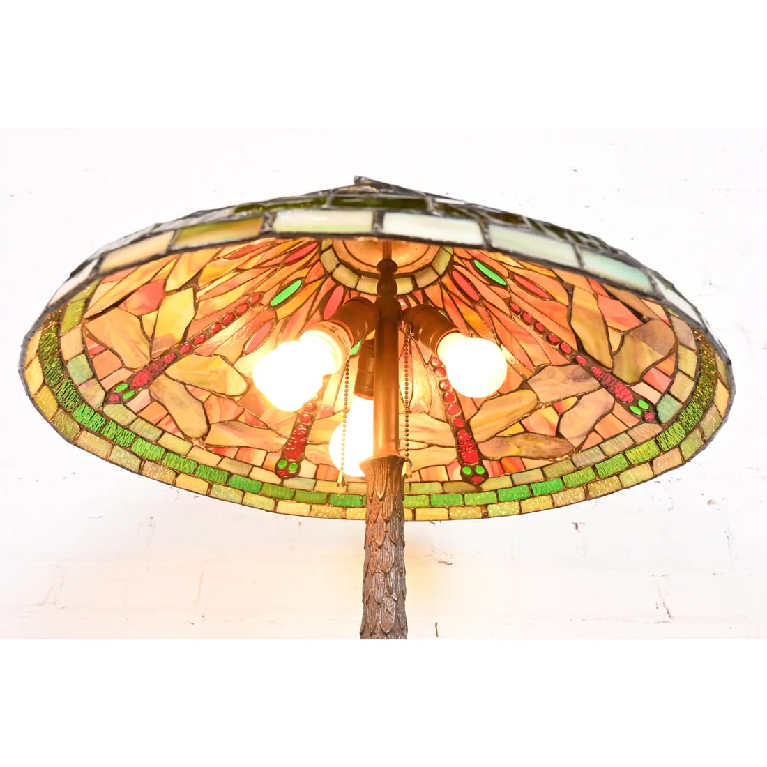 Tiffany Studios Style Arts & Crafts Bronze Table Lamp With Dragonfly Shade - 8