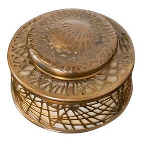 Tiffany Studios New York Pine Needle Bronze Doré and Slag Glass Inkwell