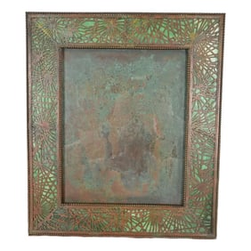 Tiffany Studios New York Pine Needle Bronze and Green Slag Glass Large Picture Frame, Circa 1910