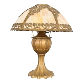 Antique Art Nouveau Slag Glass Table Lamp by Miller Lamp Co., Circa 1920s