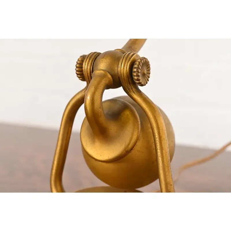 Tiffany Studios New York Bronze Doré Desk Lamp With Favrile Glass Pulled Feather Shade, Circa 1910 - 6