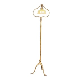 Tiffany Studios New York Gilt Bronze Harp Floor Lamp With Favrile Glass Shade