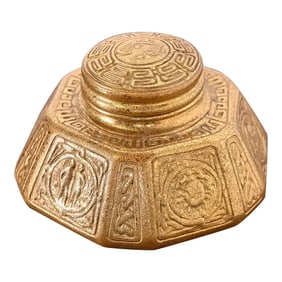 Tiffany Studios New York Zodiac Bronze Doré Large Inkwell