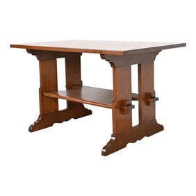 Gustav Stickley Mission Oak Arts & Crafts Trestle Library Table or Writing Desk, Newly Restored