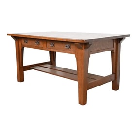 Antique Stickley Brothers Mission Oak Arts & Crafts Desk or Library Table, Newly Restored