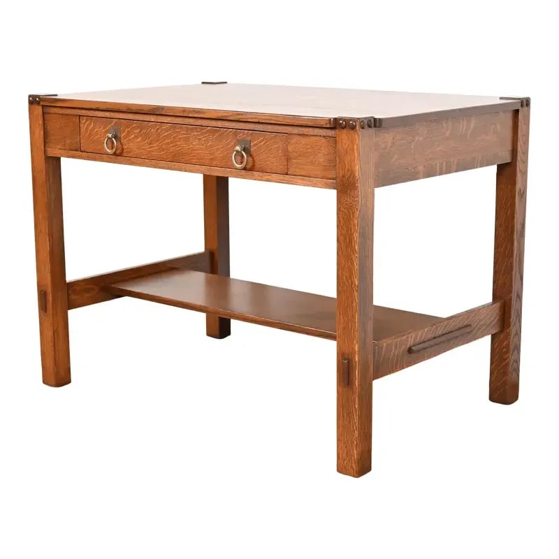 Stickley Brothers Antique Mission Oak Arts & Crafts Writing Desk or Library Table, Newly Refinished (1 of 12)