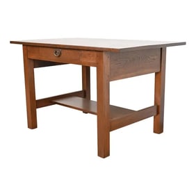 Gustav Stickley Mission Oak Arts & Crafts Writing Desk or Library Table, Circa 1900