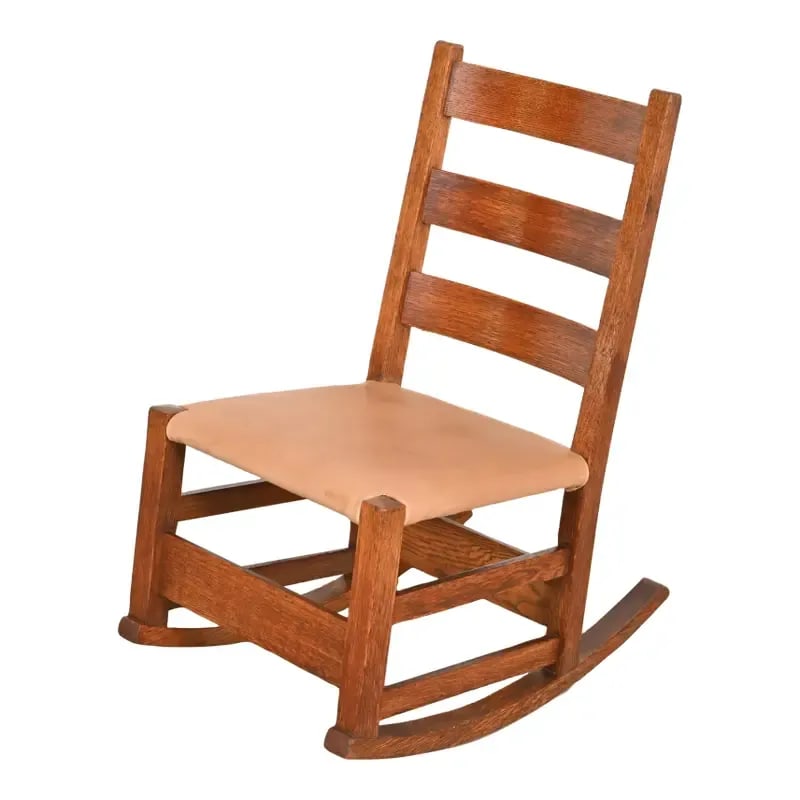 Gustav Stickley Mission Oak Arts & Crafts Sewing Rocking Chair, Circa 1900 (1 of 12)