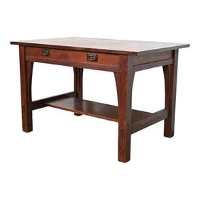 Gustav Stickley Mission Oak Arts & Crafts Writing Desk or Library Table, Circa 1900