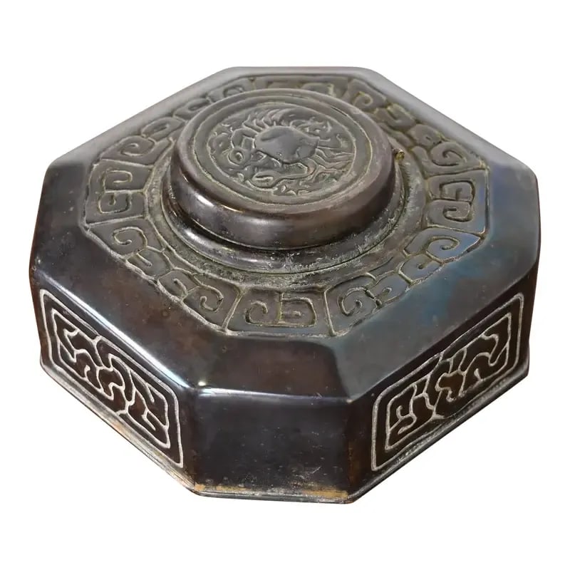 Tiffany Studios New York "Zodiac" Patinated Bronze Inkwell (1 of 13)