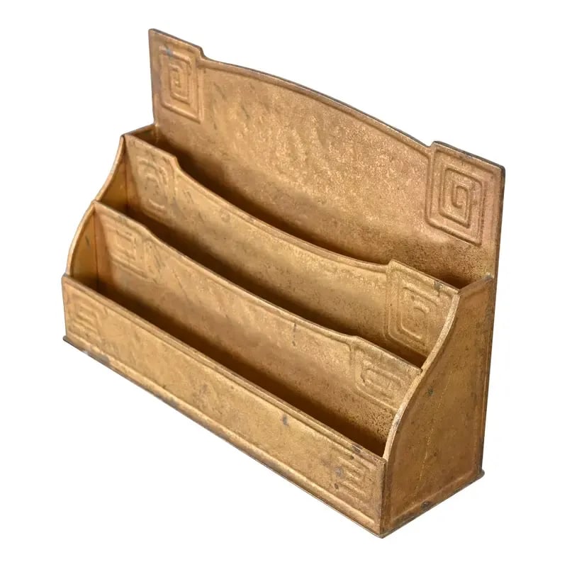 Tiffany Studios New York Art Deco 'Greek Key' Bronze Doré Letter Rack (1 of 11)