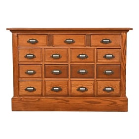 Antique Arts & Crafts Oak 15-Drawer Filing Cabinet or Apothecary Cabinet, Circa 1900