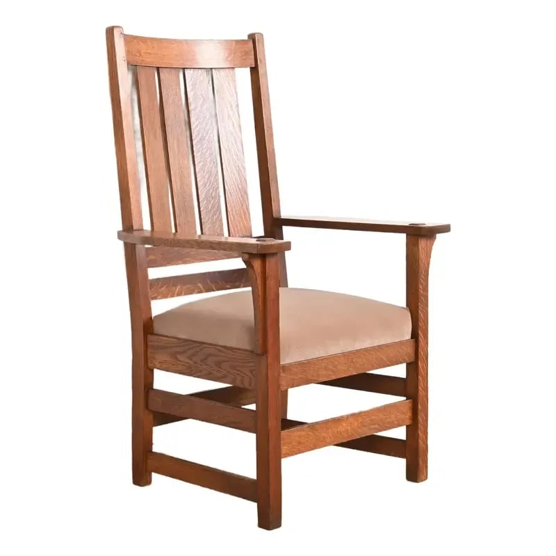 L. & J. G. Stickley Antique Mission Oak Arts & Crafts Armchair or Club Chair, Circa 1900 (1 of 12)