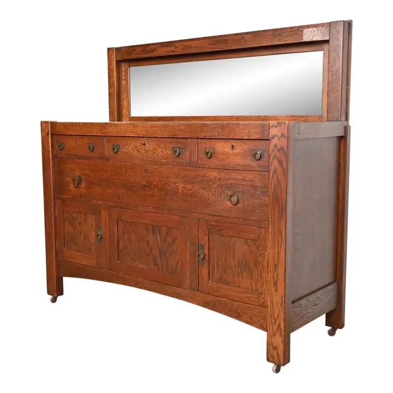 Stickley Brothers Style Antique Mission Oak Arts & Crafts Sideboard or Bar Cabinet, Circa 1900 (1 of 12)