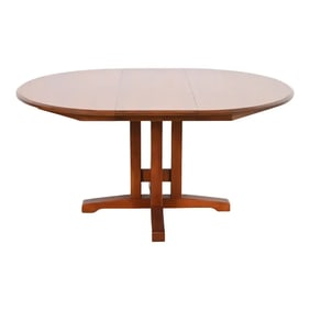Ethan Allen Arts & Crafts Solid Cherry Wood Pedestal Extension Dining Table, Newly Refinished