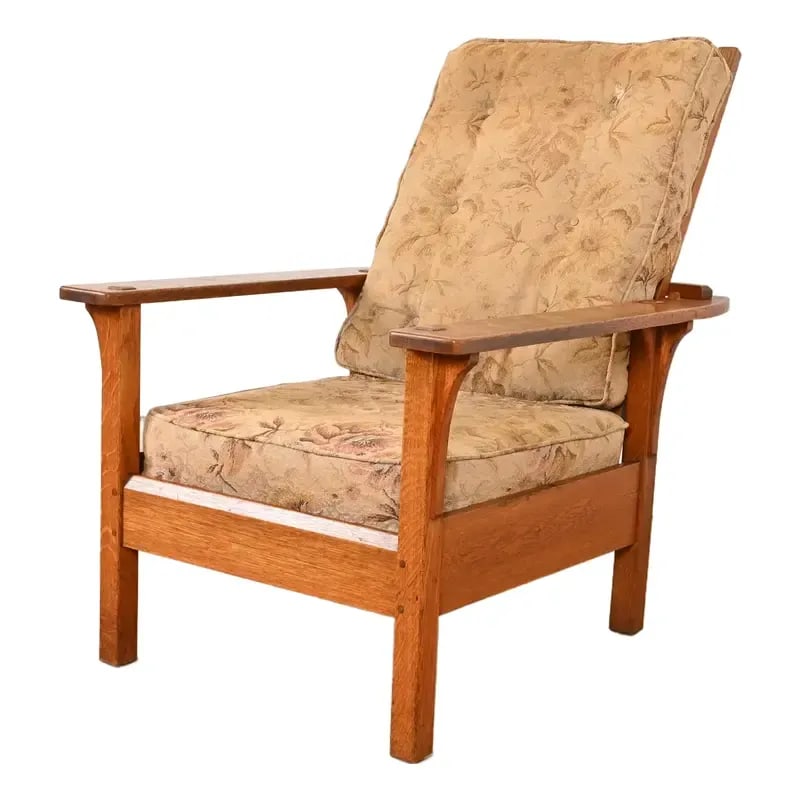 L. & J. G. Stickley Antique Mission Oak Arts & Crafts Reclining Morris Lounge Chair, Circa 1900 (1 of 12)