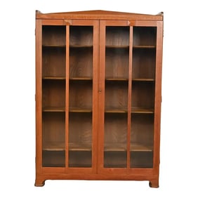 Stickley Brothers Style Antique Mission Oak Arts & Crafts Glass Front Bookcase Cabinet, Circa 1900
