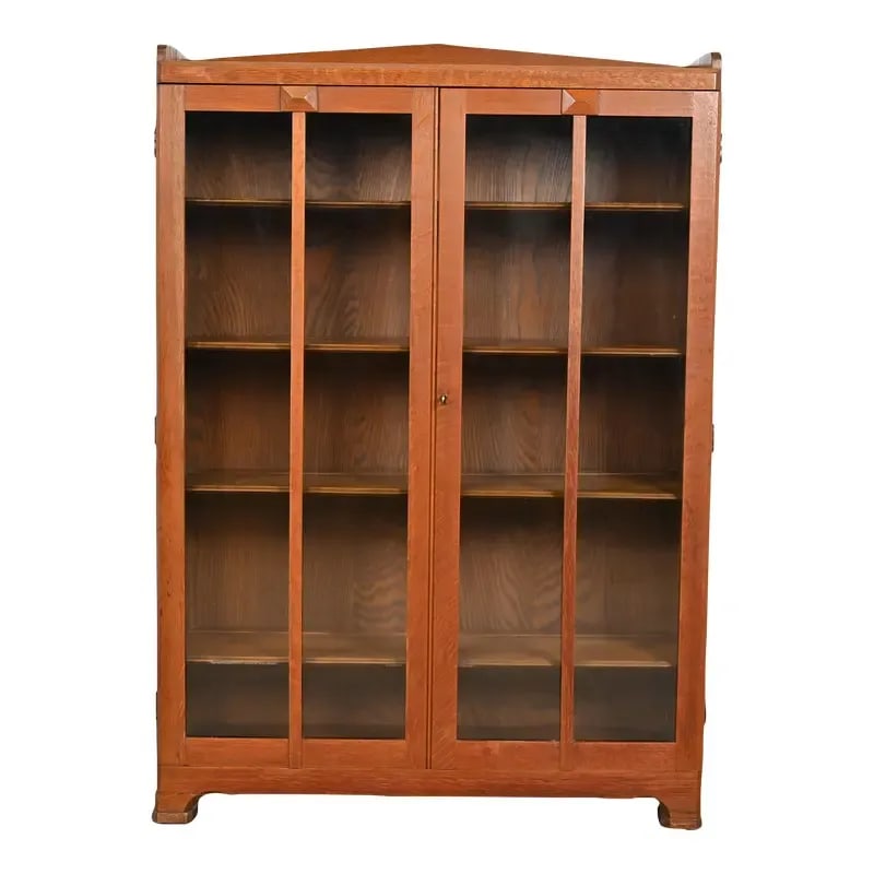 Stickley Brothers Style Antique Mission Oak Arts & Crafts Glass Front Bookcase Cabinet, Circa 1900 (1 of 12)