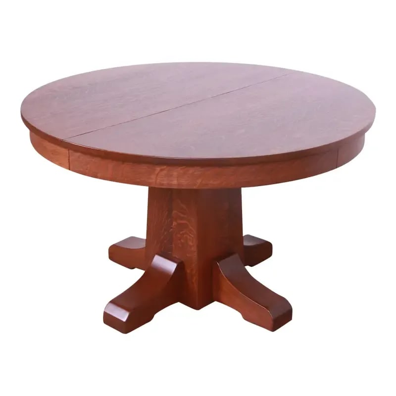 Antique Stickley Mission Oak Arts & Crafts Extension Pedestal Dining Table, Newly Restored (1 of 13)