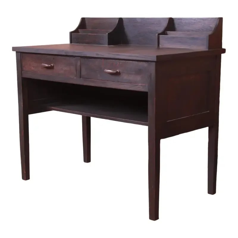 Early Gustav Stickley Ebonized Mission Oak Arts & Crafts Writing Desk, Circa 1900 (1 of 13)