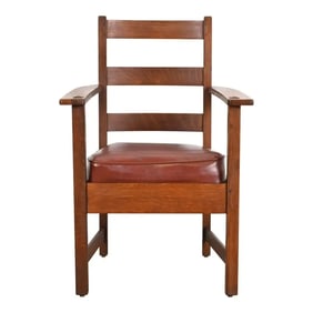 L. & J. G. Stickley Antique Mission Oak Arts & Crafts Ladder Back Armchair