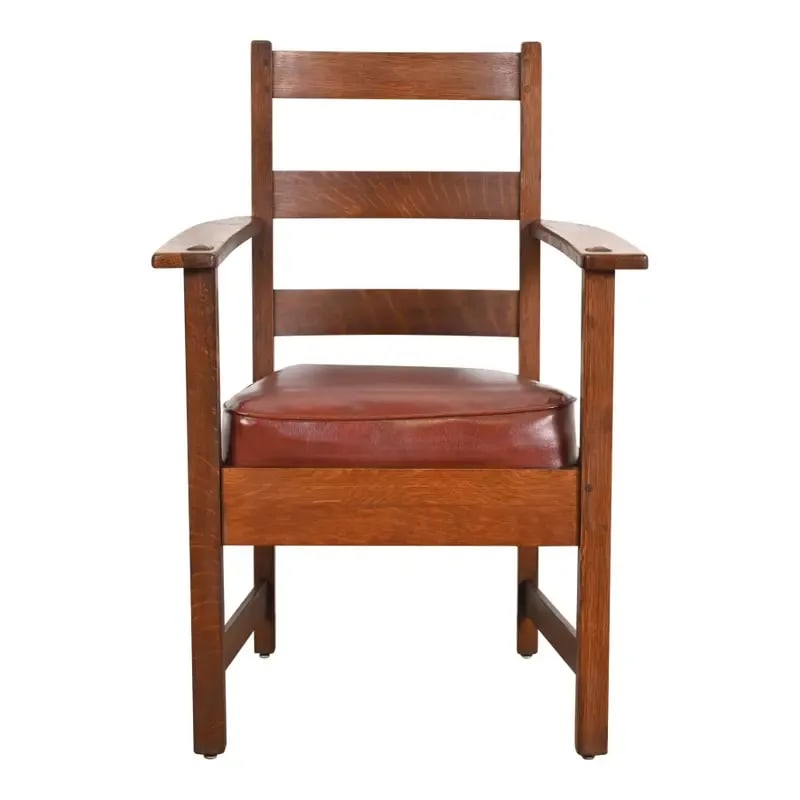 L. & J. G. Stickley Antique Mission Oak Arts & Crafts Ladder Back Armchair (1 of 11)