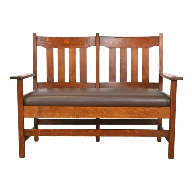 Stickley Brothers Antique Mission Oak Arts & Crafts Bench or Settee, Circa 1900 (1 of 11)