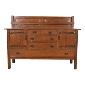 L. & J. G. Stickley Antique Mission Oak Arts & Crafts Strap-Hinge Sideboard, Newly Refinished