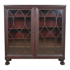 George C. Flint Co. Antique American Empire Carved Mahogany Double Bookcase With Lion's Paw Feet