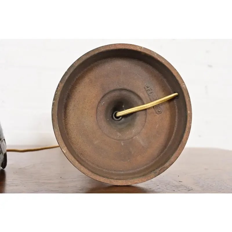 Tiffany Studios Style Arts & Crafts Bronze Table Lamp With Stained Glass Shade, Circa 1930s - 10