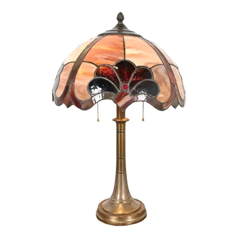 Tiffany Studios Style Arts & Crafts Bronze Table Lamp With Stained Glass Shade, Circa 1930s (1 of 12)