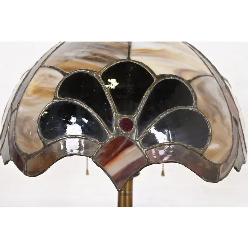 Tiffany Studios Style Arts & Crafts Bronze Table Lamp With Stained Glass Shade, Circa 1930s - 5