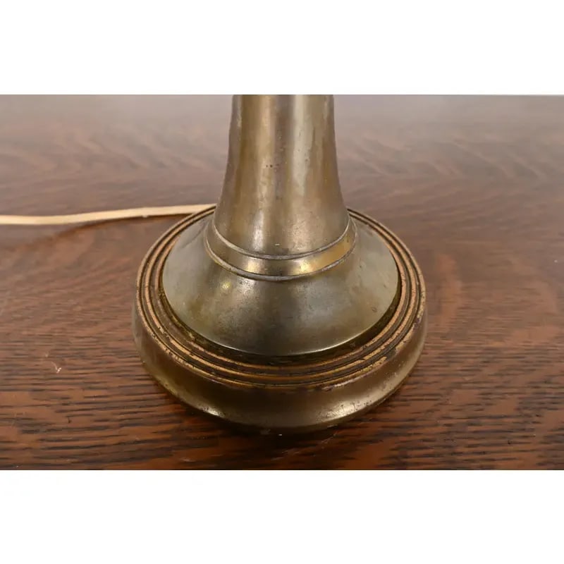 Tiffany Studios Style Arts & Crafts Bronze Table Lamp With Stained Glass Shade, Circa 1930s - 7