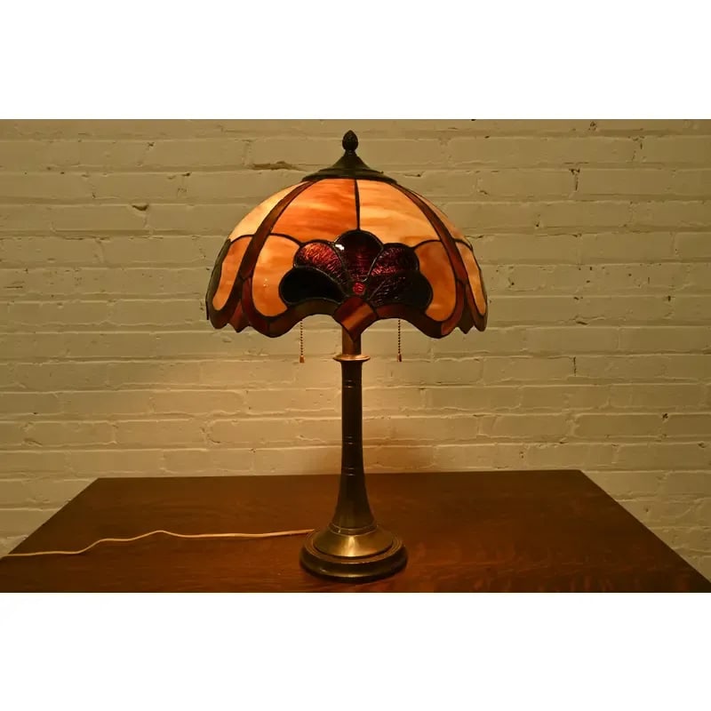 Tiffany Studios Style Arts & Crafts Bronze Table Lamp With Stained Glass Shade, Circa 1930s - 8